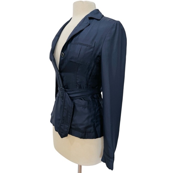 Prada 100% silk belted blazer jacket in navy blue - Picture 7 of 16